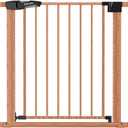 Babelio 29-48" Metal Baby Gate with Brown Wood Pattern, Auto Close Dog Gate PressGuard P7 for The House, Stairs and Doorways, Pressure Mounted Pet Gate with Door, Safety Gate for Child and Pets