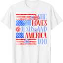 She Loves Jesus and America Too USA Flag Floral 4th Of July T-Shirt (Small)