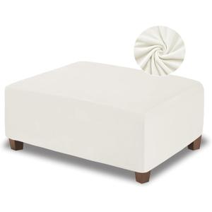 NeColorLife Velvet Ottoman Cover Rectangle Storage Ottoman Slipcover Thick Stretchable Footrest Stool Covers with Elastic Band for Ottoman(Medium Size,Off White) (M Length: 31"-34",Width: 31"-43")