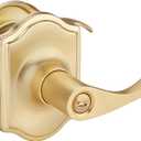 EHOMEWARE 1 Pack Gold Door Knob, Interior Door Handle, Bedroom Door Knobs with Lock, Keyless Privacy Door Knob, Bathroom Door Knob, Wave Style Lever Door Handle, Reversible for Left/Right Sided Doors (Satin Brass)