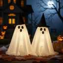 2 Pack 18.8Inch Lighted Halloween Decoration Indoor Ghost Witch Hat with Lights Spooky Halloween Party Decoration Scary Glowing Ghost Kit for Mantel Shelf Table Fireplace Home Room Kitchen