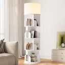 Rotating Bookshelf with Light, 4 Tier Spinning Bookshelf Tower, 360 Revolving Bookcase, Small Corner Book Shelf for Kids Rooms, Bedrooms, Living Rooms, Home Offices, and Compact Areas, White