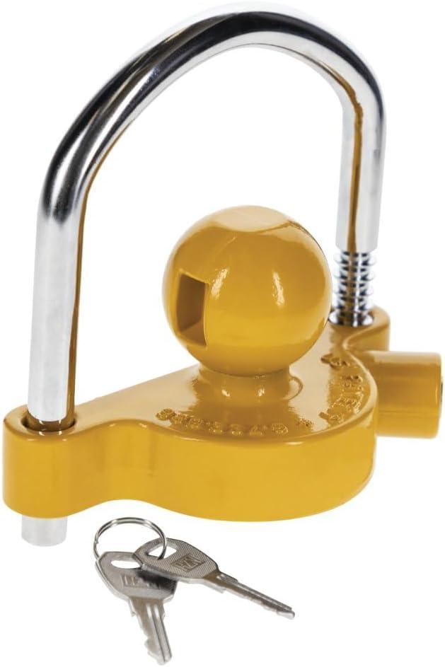 REESE Towpower 72783 Coupler Lock, Adjustable Storage Security, Heavy-Duty Steel, Yellow and Chrome ( Universal Fit)