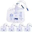 4 Pack 2000ml Urine Drainage Bag with 48" Tube, Leak Proof Anti Reflux with Cross-Shaped Drainage Valve and Dual Hook for Easy Hanging