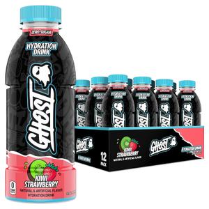 GHOST Hydration Drink, Kiwi Strawberry- RTD Sports Drink with Electrolytes, Natural Vitamins & Minerals - All Day Lifestyle Hydration Beverage - Zero Caffeine & Zero Sugars - 16.9 Fl Oz, 12 Pack (EXP 09/30/26)