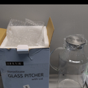 1 Gallon thickened Glass Pitcher with Lid and Spout, Borosilicate Glass Carafe for Hot/Cold Drink, Water Pitchers for Fridge, Extra Large Jug with Handle for Iced Tea, Coffee, Juice, Homemade Beverage