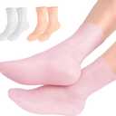 MoyRetty 3 Pairs Silicone Moisturizing Socks,Silicone Socks for Dry Cracked feet Women,Long Size,Spa Gel Socks Foot Care After Pedicure,High Elastic & Anti Slip(Pink & Beige & White)