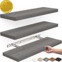 BAYKA Floating Shelves, Wall Mounted Rustic Wood Shelves for Bathroom, Bedroom, Living Room, Kitchen,Small Hanging Shelf for Books/Storage/Room Decor with 22lbs Capacity (Grey, Set of 3, 15.7in)