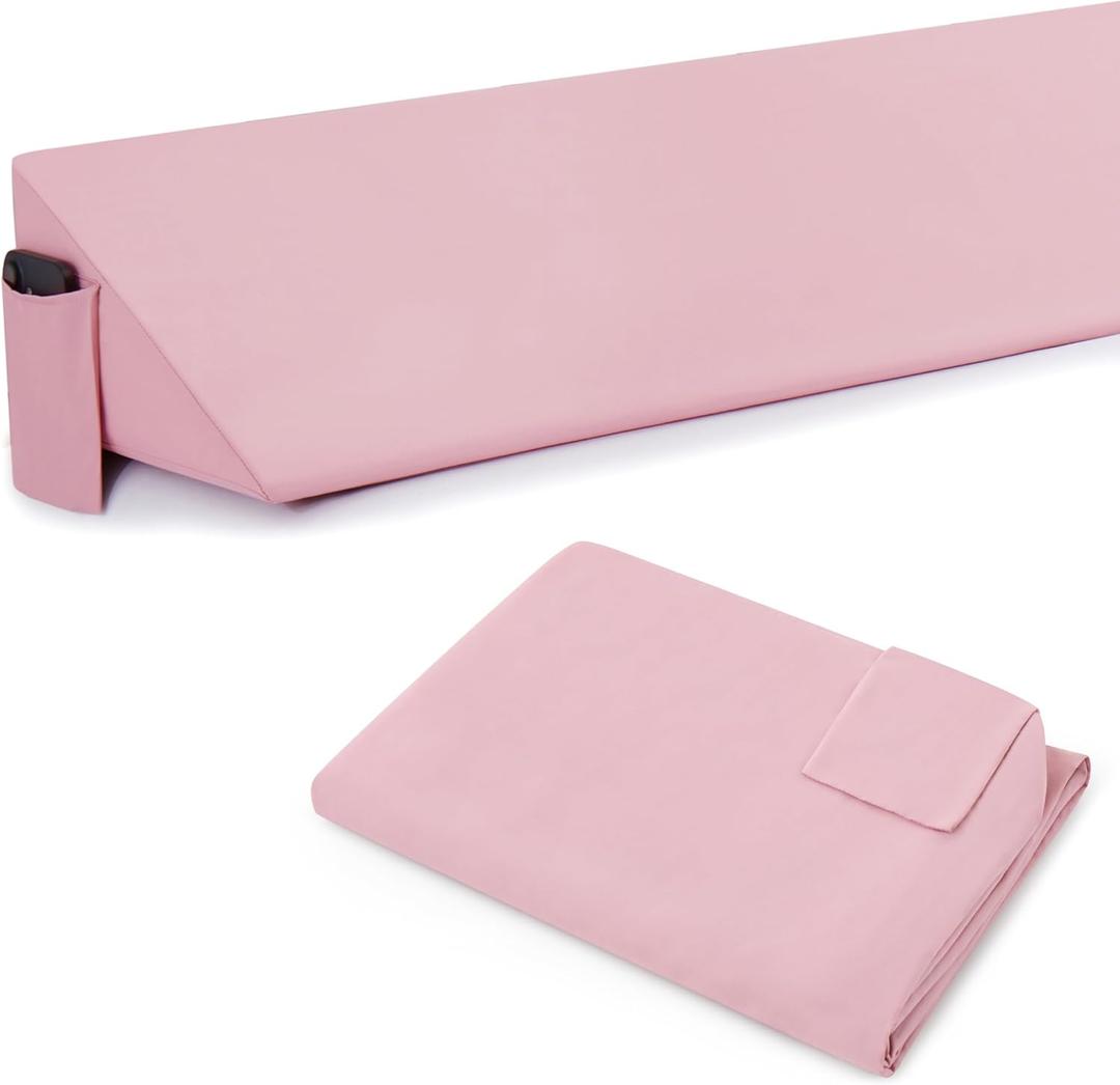Horbaunal Queen Size Bed Wedge Pillow Cover for Headboard Gap, Headboard Wedge Pillow Case Cover Only, 60" x 10" x 6", Pink
