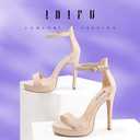 IDIFU Women's Stiletto High Heel Sandals Platform Open Toe Ankle Strap Dress Shoes for Women Bride Ladies in Wedding Bridal Party Homecoming (Nude Nubuck, 6.5 M US)