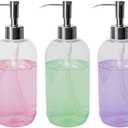 Refillable Clear Soap Dispenser Bottles with Pump, 16 oz (3 Pack) | BPA-Free Plastic Boston Round Containers for Hand Soap, Lotion, Shampoo, Kitchen & Bath
