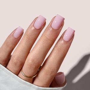 BTArtbox Press On Nails Square - Solid Pink Short Press On Nails with Glue for Women, Opaque Soft Gel Glue On Nails in 16 Sizes - 32 Stick On Nails Kit, Yoga