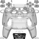 eXtremeRate Luna Redesigned Full Set Shell Buttons Touchpad Cover Compatible with ps5 Controller BDM-030 BDM-040 BDM-050, Clear Black Replacement Top Bottom Cover Case Compatible with ps5 Controller