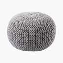 FRELISH DECOR Round Pouf Ottoman Hand Knitted 100% Cotton Pouf Foot Stool - Knitted Bean Bag -Floor Chair for Living Room Bedroom - Foot Rest for Couch (20 Diameter x 14 Height) - Light Grey