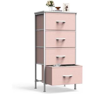 Sweetcrispy Nightstand Small Bedroom Dresser with 4 Fabric Drawers,Bed Side Furniture End Table,Wooden Top Cabinet Night Stand Dresser for Closet,Entryway,Dorm,Pink