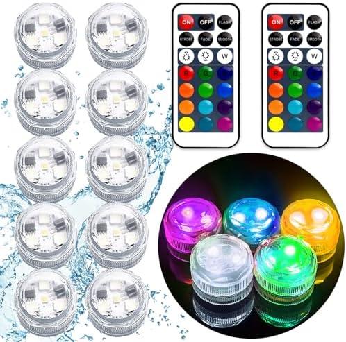 Akavivo Mini Submersible LED Lights,Small Underwater Tea Lights Candles Waterproof with Remote Battery Operated,RGB Color Changing for Vase Home Party Wedding Table Halloween Pumpkin Centerpieces 1 Pcs