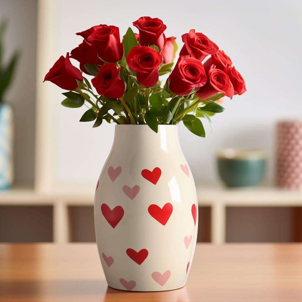 Ceramic Love Heart Vase, Gifts for Women, Valentines Day Vase, Unique Cute Large Decorative Bouquet Modern Pink Red Vases, 8 Inch