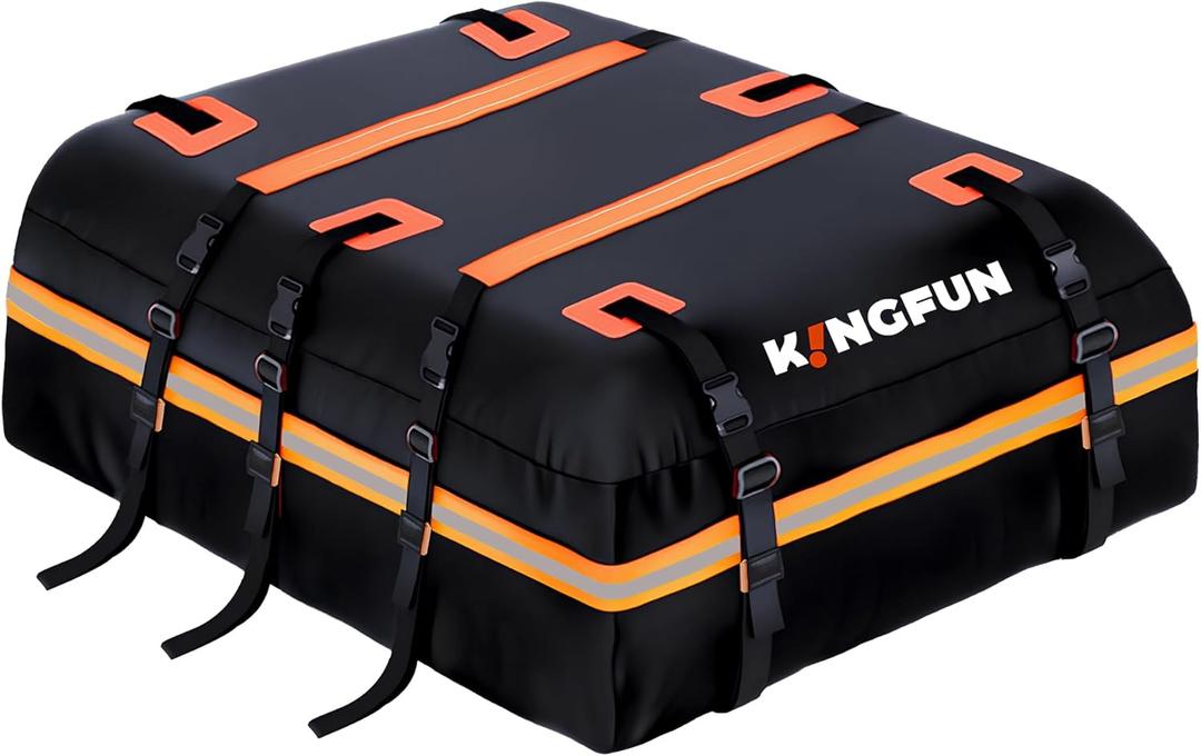 Kingfun Car Rooftop Cargo Carrier  Waterproof 20 Cubic Feet Car Roof Bag Fit All Vehicles with/Without Roof Racks, Includes Anti-Slip Mat, 8 Reinforced Straps & 6 Door Hooks, Luggage Locks
