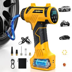 𝟗𝟔𝟎𝟎𝐦𝐀𝐡 Tire Inflator Portable Air Compressor - Corded/Cordless Tire Inflator - 𝐁𝐚𝐭𝐭𝐞𝐫𝐲 & 12V DC, Faster Inflation Handheld Air Compressor, 160PSI Air Pump for Car, SUV, Motorcycle, Bike