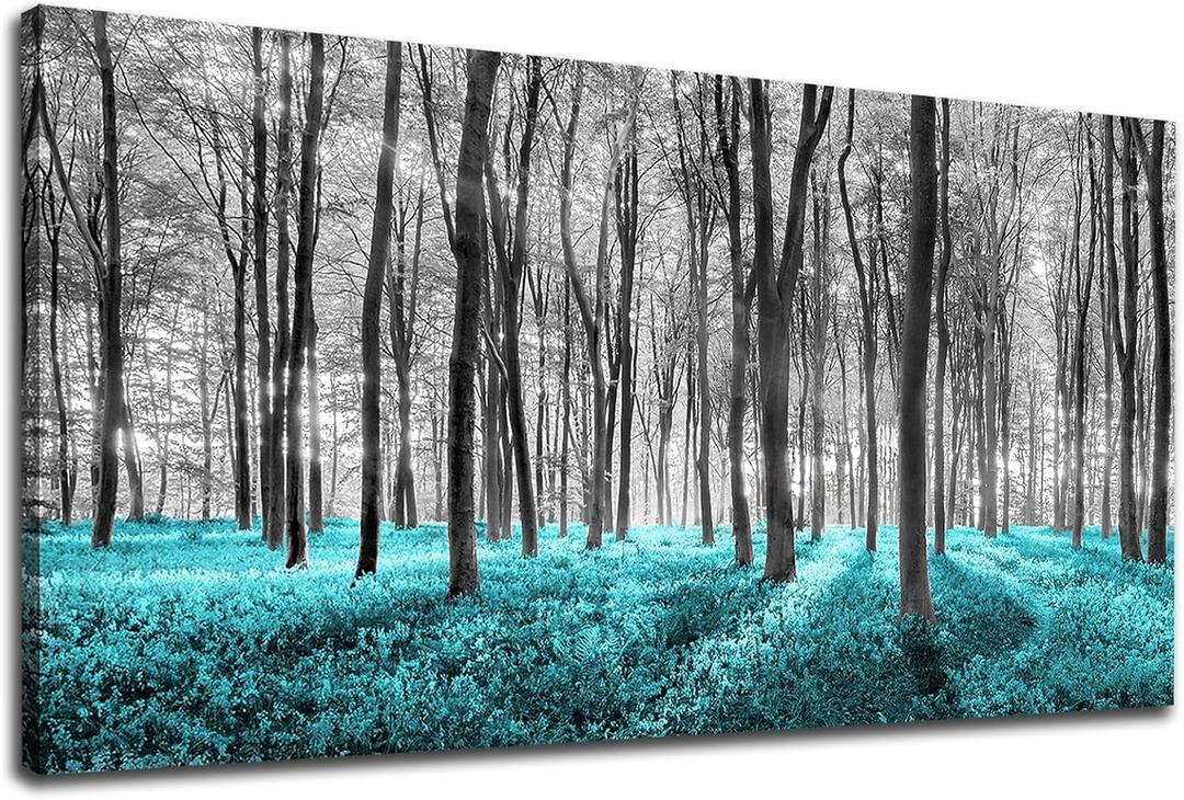 NINEASO Abstract Forest Canvas Wall Art - Black and White Trees Picture Teal Grassland Wall Decor Abstract Nature Landscape Canvas Painting Prints Artwork for Living Room Bedroom Decoration 20" x 40"
