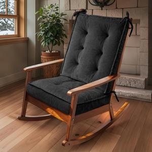 Rocking Chair Cushion Tufted Velvet Chair Cushion with Ties,Non-Slip Bottom Thick Cotton Chair Cushions Rocking Chair Pads Set of 2 Indoor Outdoor Patio Chair Cushions (Black)