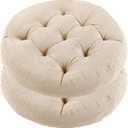 Meditation Floor Pillow, 2 Pack Round Floor Cushions for Adults, Button Tufted Seat Cushions for Yoga Tatami Living Room, Beige, 22 x 22 x 4 in (Set of 2)