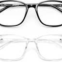 Gaoye Blue Light Blocking Glasses Women/Men, Computer Gaming Fake Eyeglasses Anti UV Ray-Spring Hinge (2 Pack, Light Black and Transparent)