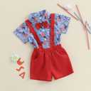 Nibbcoa 4th of July Baby Boy Outfit Newborn Infant Button Down Shirt Romper Top Shorts Gentleman Fourth Of July Clothes (Blue, 3-6 Months) (Blue)