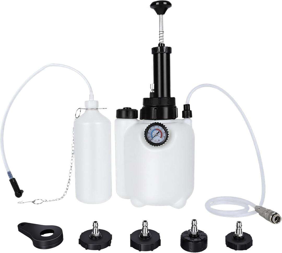 3L Brake Bleeder Kit,Brake Bleeder Vacuum Pump Kit,Brake Fluid Bleeder Kit with 1L Brake Bleeder Bottle and 4 Master Cylinder Adapters,Brake Bleeding Kit Suitable for Most Vehicles (White)