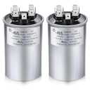 Frienda 2 Pcs 45+5 MFD 45/5 uf 6% 370V or 440V VAC Dual Run Round Capacitor, 45 5 Start Capacitor for AC Air Conditioning Unit, Condenser Straight Cool or Heat Pump