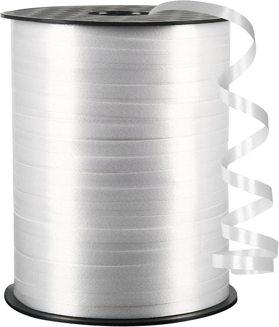 White Curling Ribbon, 500 Yard, 3/16" for Gift Wrapping, Balloon String, Baby Shower, Christmas