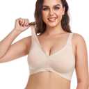 PRETTYWELL Front Closure Bras for Women no Underwire Padded Wireless Comfort Full Coverage Bra with Support Adjustable Mastectomy Bra Black XL (XL)