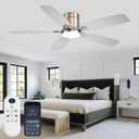 FUMLTP 52 inch Ceiling Fans with Lights, Flush Mount Ceiling Fan with Light and Remote/APP Control, DC Motor, Dimmable LED, Noiseless, Low Profile Ceiling Fan for Bedroom Indoor/Outdoor Use (Nickel)