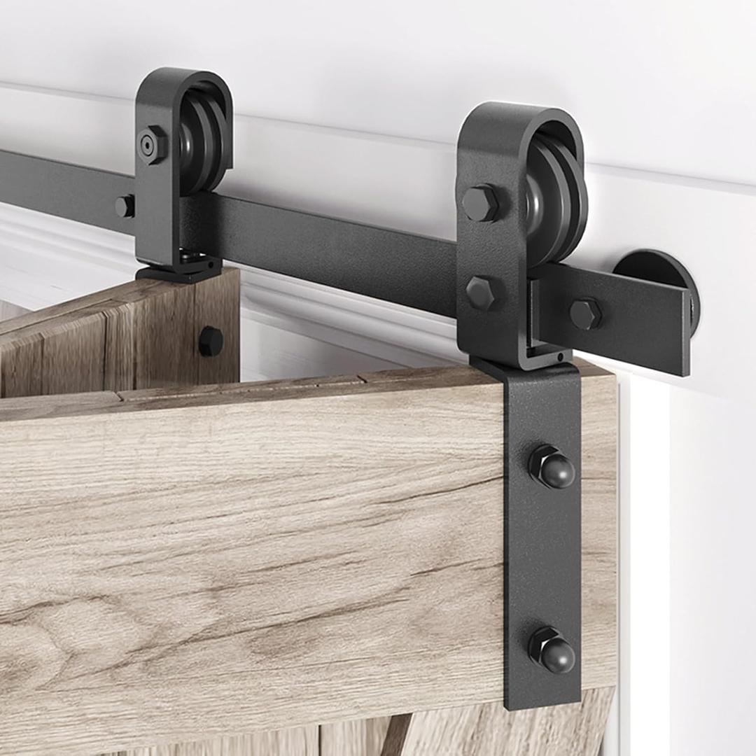52" Bifold Sliding Barn Door Hardware Track Kit,Side Mounted Black J Shape Roller,Smoothly and Quietly,Assembly Easy,Fit Double 24" Bi-Folding Doors (Door Not Included)
