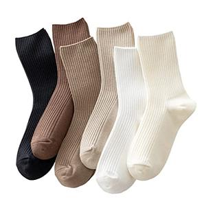ACCFOD Cute Crew Socks Casual Athletic Aesthetic Socks Neutral Cotton Socks for Women Granola Girls Clothes - Solid Color Size 5-9