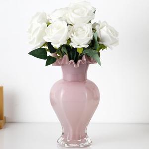 Large Glass Vase, Pink Vase for Flowers, Flower Vases for Bouquet, Glass Flower Vases for Living Room, Dining Table, Shelf, Wedding, Office, Coffee Table, 9.5 Inches