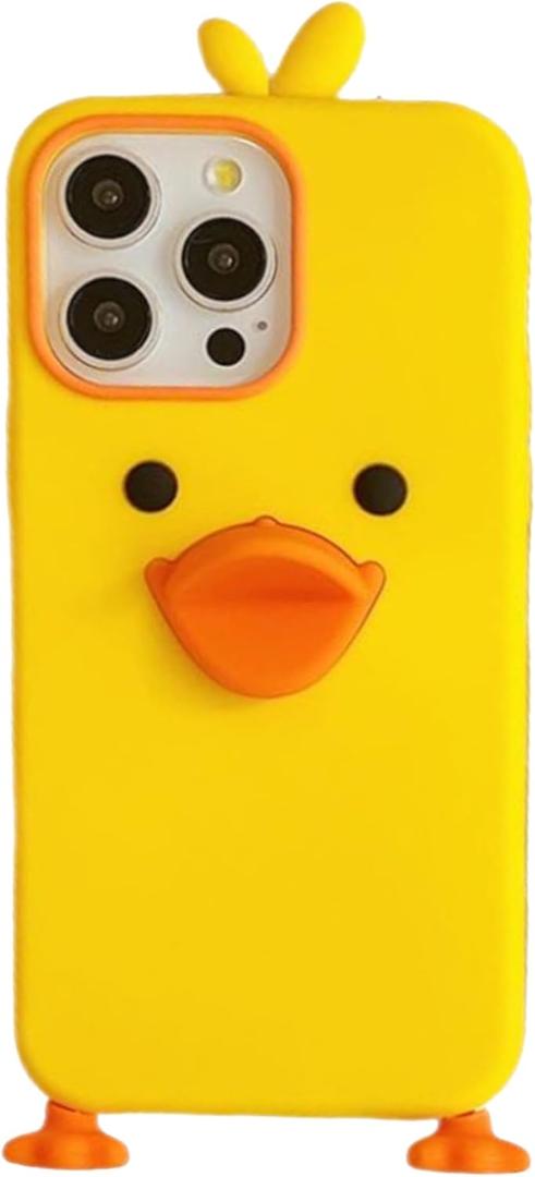 3D Duck Case,Cartoon Cute Kawaii Lovely Character Yellow Duck Shape Kids Teens Girls Women Soft Silicone Case for iPhone 16 6.1 inch 2024