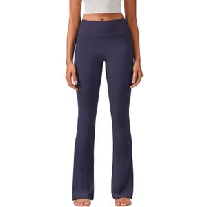 PINSPARK Womens Mini Flare Yoga Pants High Waisted Bootcut Leggings Athletic Bootleg Pants with Back Pockets (Blue, L)