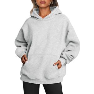Trendy Queen Womens Oversized Hoodies Fleece Sweatshirts Sweaters Spring Outfits 2025 Pullover Fall Winter Clothes (Small, Grey)
