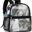 Clear Backpack Stadium Approved 12x6x12 - Kids & Small Adult Transparent Backpack for School, Work, Sports, Concerts - Clear Bag (Black)