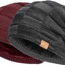 Vgogfly Slouchy Beanie for Men Winter Hats for Guys Cool Beanies Mens Lined Knit Warm Thick Skully Stocking Binie Hat Pairs (Black / Wine Red)