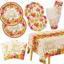Fall theme Party Supplies Kit, Serve 25, Autumn Harvest Disposable Dinnerware Includes: Paper Dinner Plates, Dessert Plates, Napkins, Cups, and Tablecloth, for Thanksgiving Party Decorations