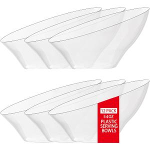 bUCLA 54 OZ Clear Plastic Serving Bowls (12 Pack) - Angled Serving Bowls Disposable for Chip&Candy - Party Table Salad and Fruit