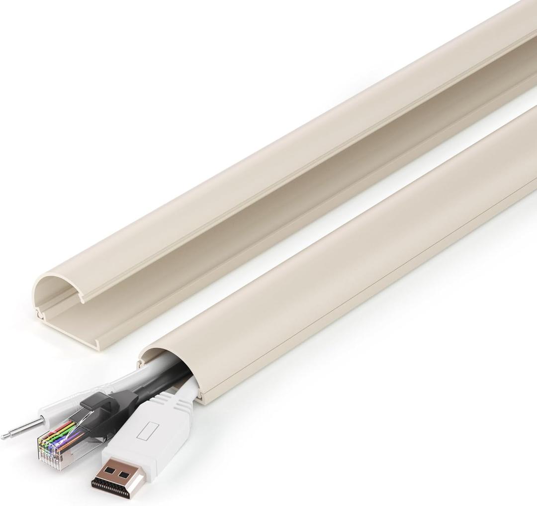 Cord Hider 34in (2X L17in), ZhiYo Cable Hider for 2-4 Cords, Cord Covers Wire Covers for Cords Wall Mount TV, Cable Cover Wall Wire Hider for Cords, Cable Raceway Beige, W1.4in x H0.7in