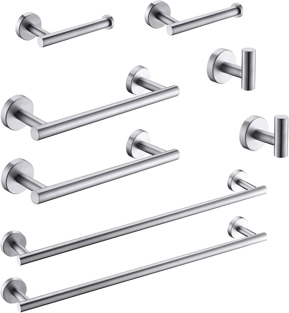 GIMILI 2 Pack 4 Piece Bathroom Hardware Set Brushed Nickel,Stainless Steel Bathroom Accessories Set, Towel bar Kit Wall Mounted, Toilet Paper Holder, Towel Bars, Robe Hook,Towel Rails and Rings