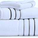 Bath Towels Set for Bathroom Luxury 6-Piece Cotton Towels, Soft Absorbent & Quick Dry, 600 GSM Bath Towels for Bathroom, Hotel Spa Quality (2 Bath, 2 Hand, 2 Washcloths, White Grey Stripe)
