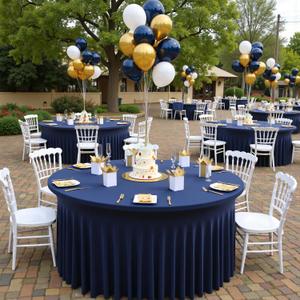 leegleri 6 Pack Navy Blue Spandex Round Tablecloths, Stretchy 60inch/5FT Fitted Round Table Cloths, Wrinkle Free with Skirt for Wedding Party Dining Banquet