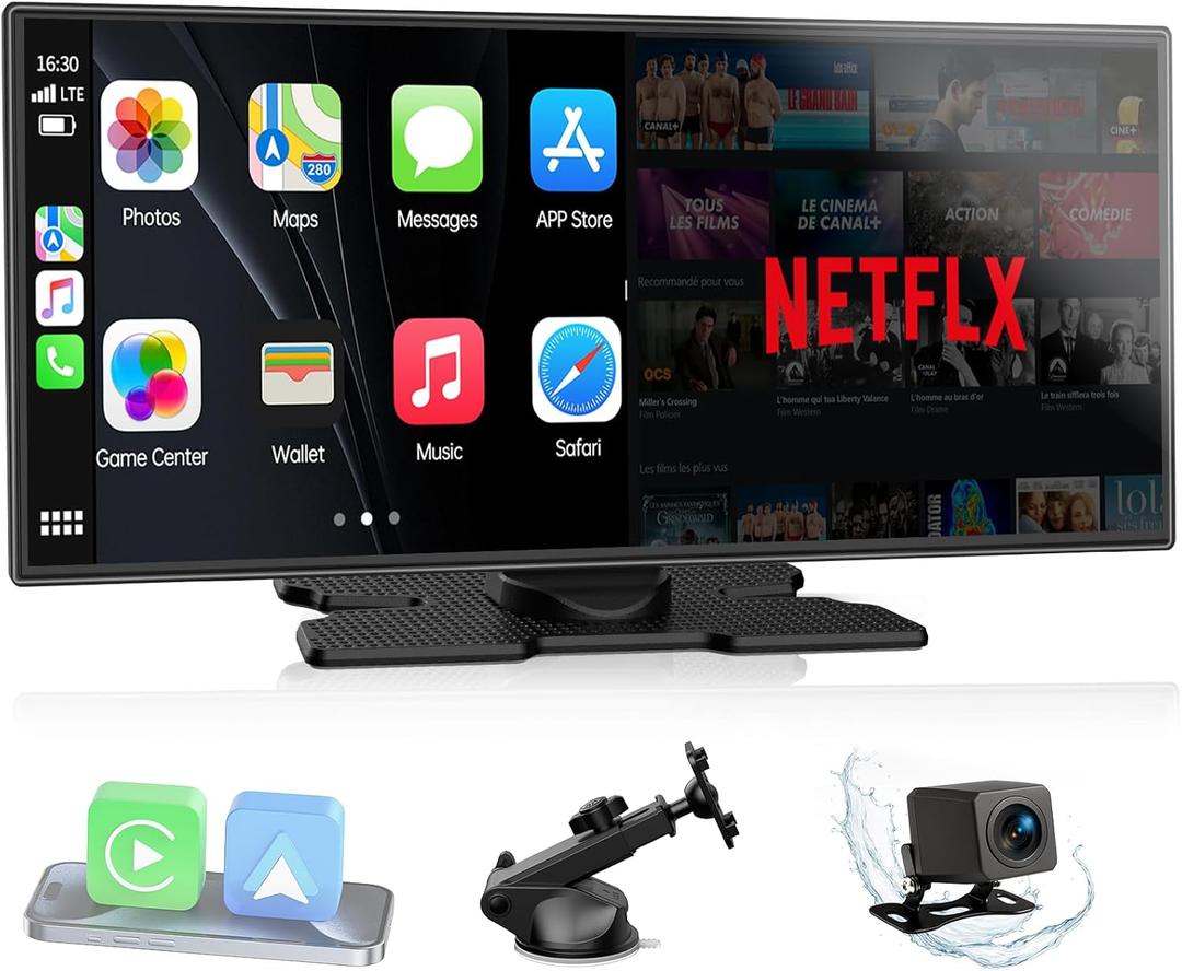 LAMTTO Upgraded 11'' Wireless Carplay Screen with Net-Flix YouTube Apps and Backup Camera Built-in Entertainment Video Box Navigation Voice Assistant for iOS 10+ Android 11+