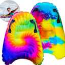 JAMBO 2 Pack Inflatable Surf Body Boards with Handles for Water Slides, Boogie Boards for Beach, Pool, Lake & Slip Slides, Lightweight Floating Water Toys for Kids & Adults (Tie-Dye AND Water Color DOUBLE PACK)