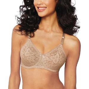 Bali Women's Underwire Lace Bra, Lace 'N Smooth Bras for Women, Stay-in-Place Straps, Full Coverage, Size 36C